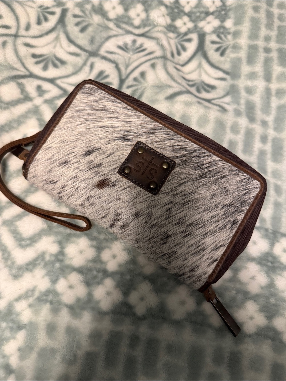 STS Ranchwear Gray and Brown Hair-On Hide Wristlet Clutch